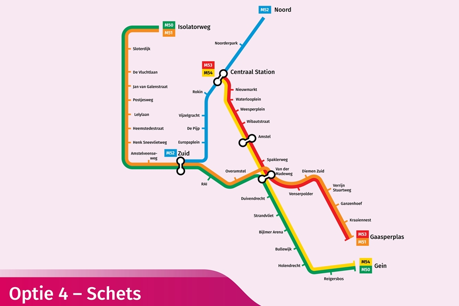 Plattegrond optie 4 metrolijnen