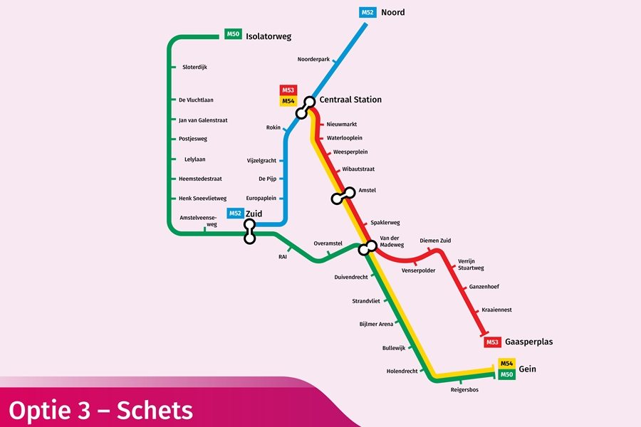 Plattegrond optie 3 metrolijnen