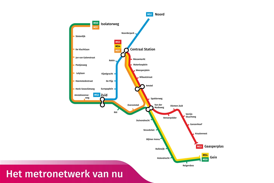 Plattegrond van het huidige metronetwerk