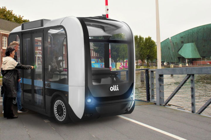 De zelfrijdende shuttle Olli op het Marineterrein Amsterdam. Bron: marineterrein.nl