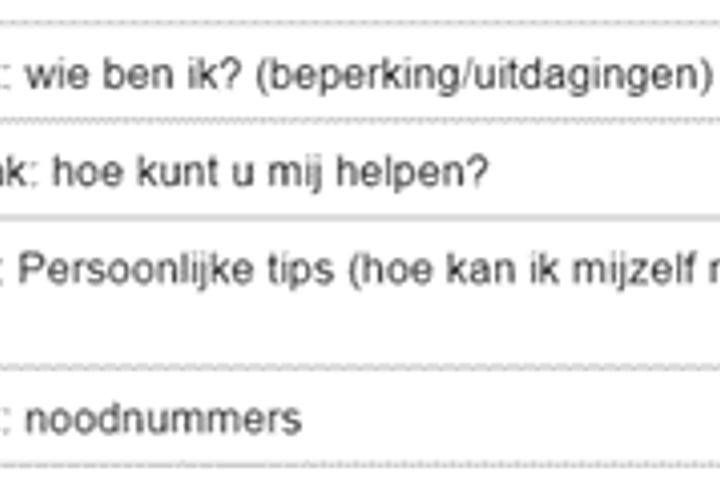 .. waarop degene met een beperking informatie over hem- of haarzelf, zijn beperking en zijn route in kan vullen.