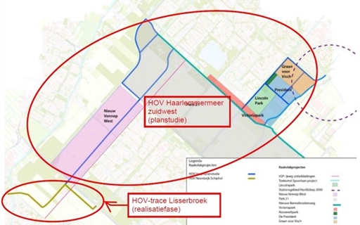 Kaart van HOV Zuidwest en en HOV Lisserbroek 