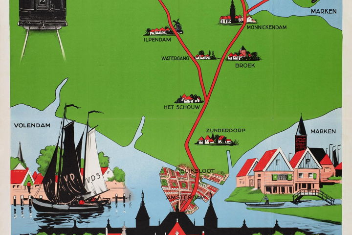 Poster van de route van de Waterlandse tram. Bron: Stadsarchief Amsterdam.