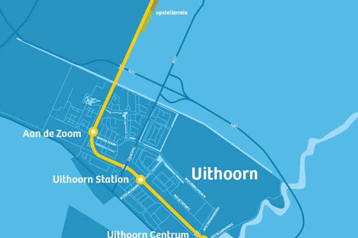 Het traject van de Uithoornlijn.