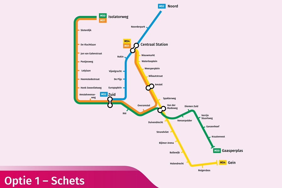 Plattegrond optie 1 metrolijnen