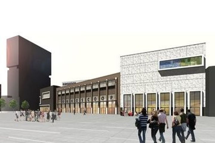 De toekomstige bioscoop bij station Noord.